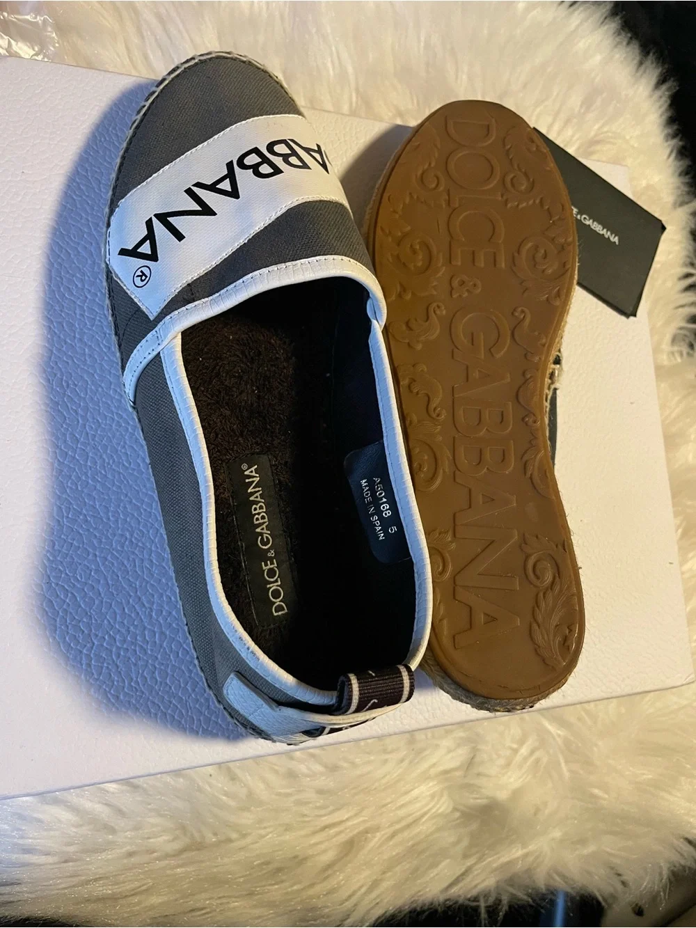Authentic Dolce &Gabbana Gray and White Logo Canvas Espadrilles Made in Spain 🇪🇸